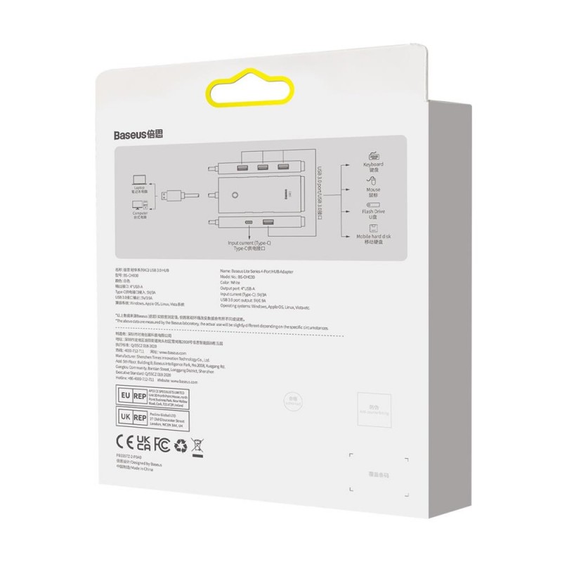 Baseus HUB Lite USB to 4x USB 3.0 / 1x USB-C 2,0m Balts