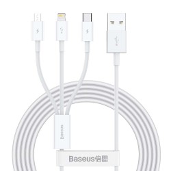 Baseus 3in1 USB - Lightning + USB-C + microUSB Balts | mobilo.lv