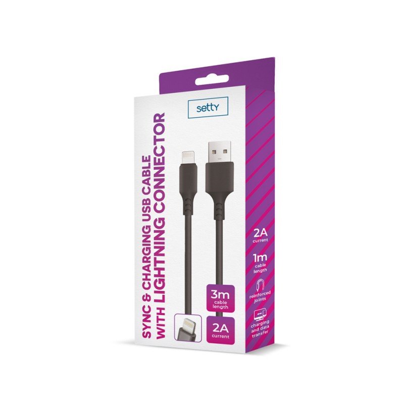 Universal USB - Lightning 3,0 m 2A Melns