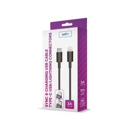 USB-C - Lightning 1,0 m 3A Melns