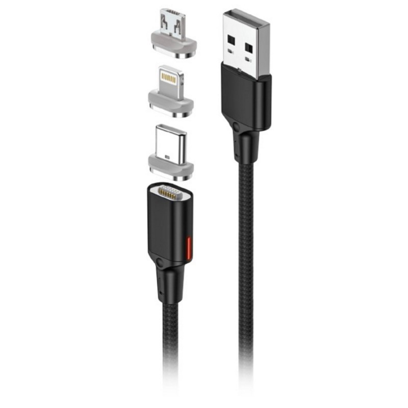 Universal 3in1 magnetic cable 1,0 m 20W Melns | mobilo.lv