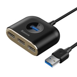 Baseus HUB Square USB 3.0 to 4x USB Melns | mobilo.lv