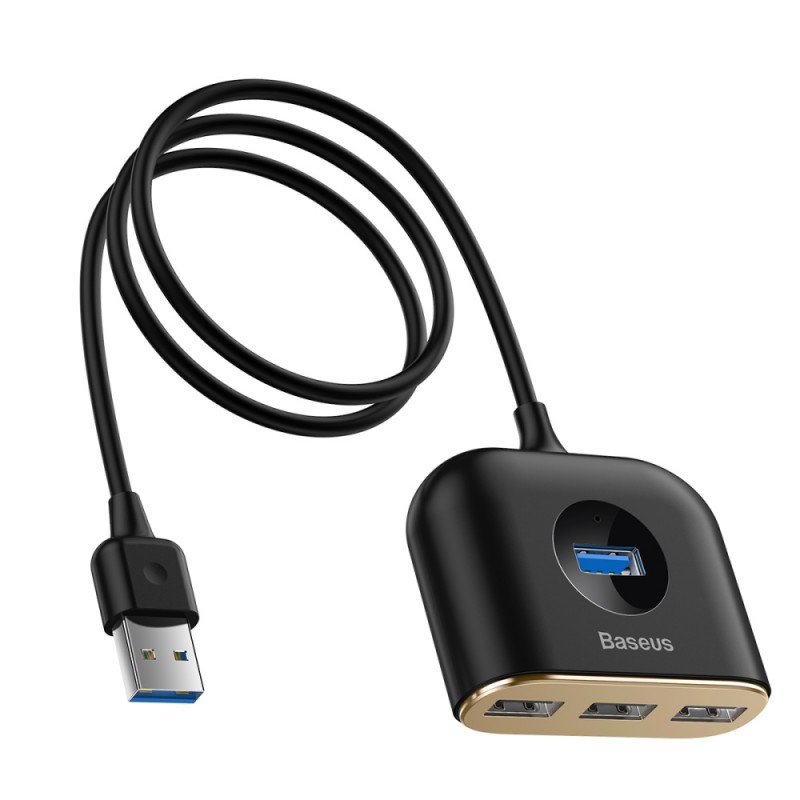 Baseus HUB Square USB 3.0 to 4x USB Melns