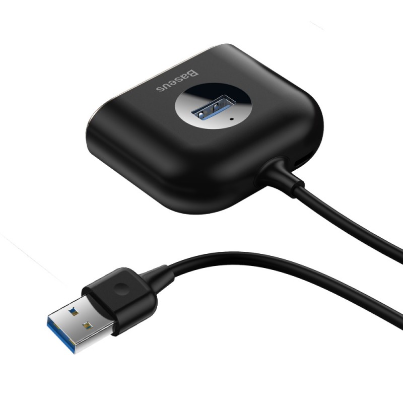 Baseus HUB Square USB 3.0 to 4x USB Melns | mobilo.lv