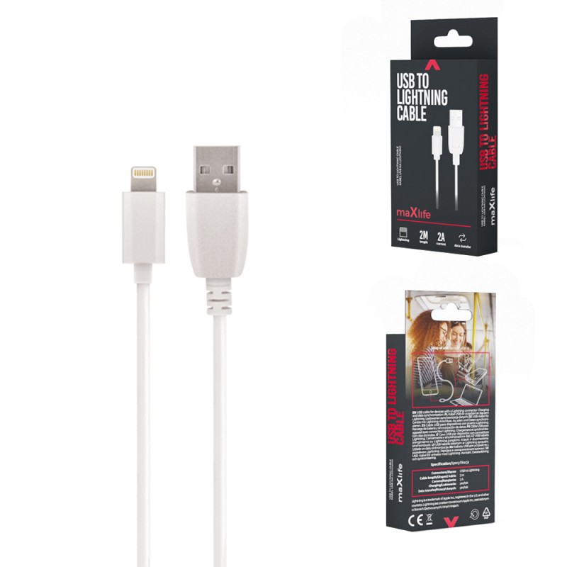 Universal USB - Lightning 2,0 m 2A Balts | mobilo.lv