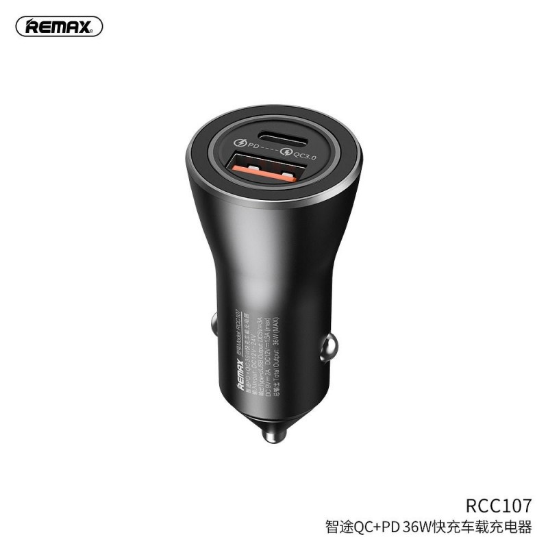 Universal car charger 2xUSB PD 36W Melns | mobilo.lv