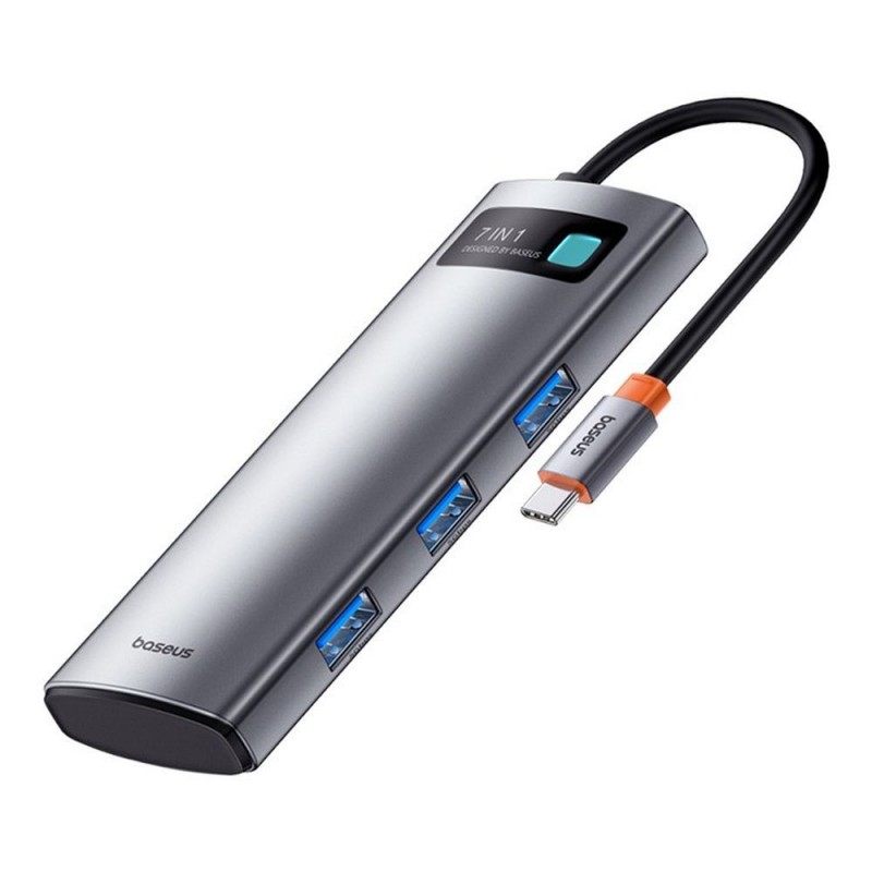 Universal HUB 7in1 Type C to 3x USB3.0 / PD / HDMI 4K 60Hz / SD Pelēks|mobilo.lv