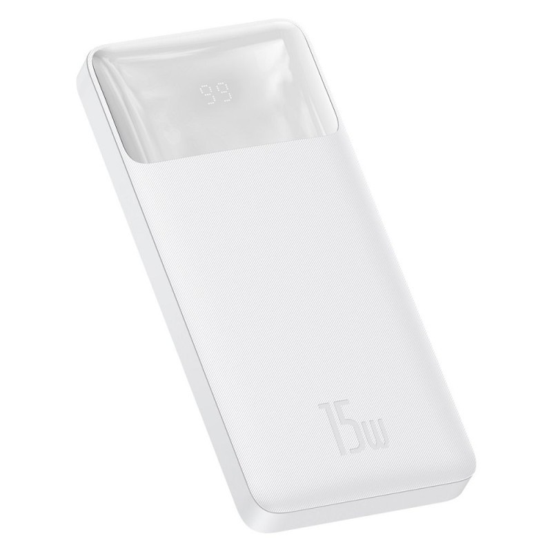 Universal Power Bank 10 000mAh LCD Quick Charge PD 15W Balts | mobilo.lv