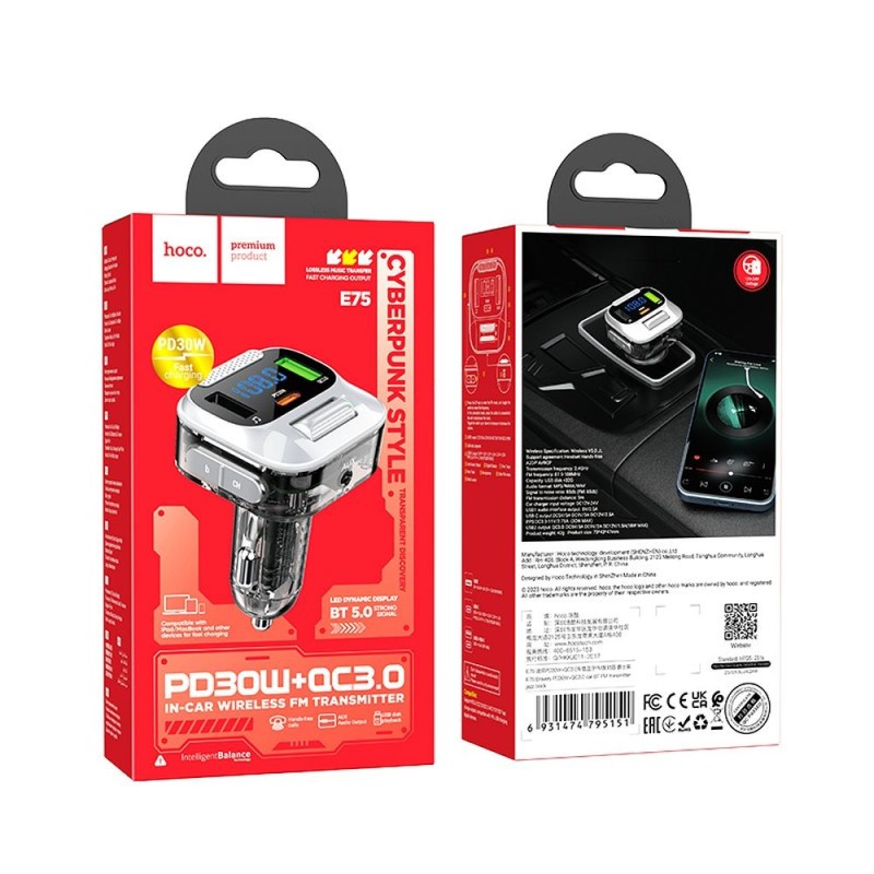 Universal car charger Bravery PD30W QC3.0 + transmitter FM Bluetooth Melns | mobilo.lv