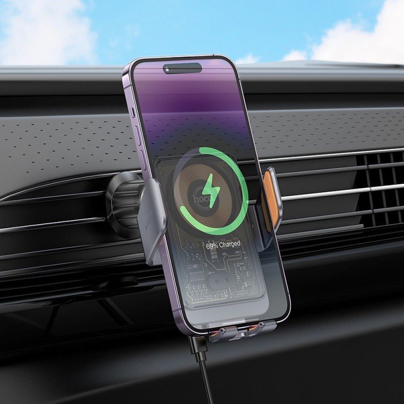 Universal car phone holder for air vent with wireless charging 15W Discovery HW7 Pelēks