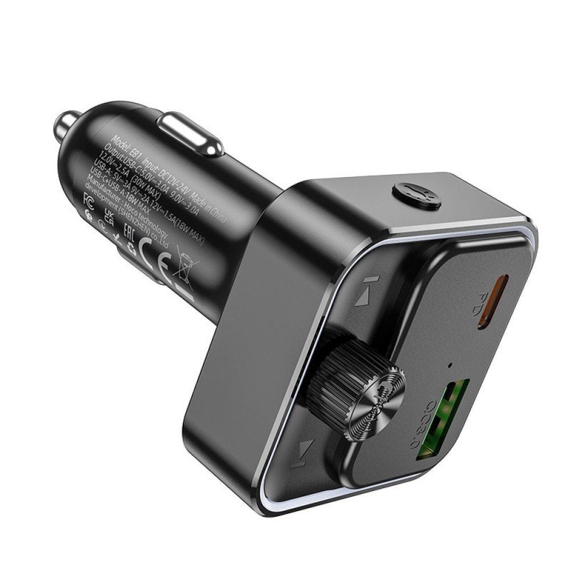 Universal car charger Bravery PD30W QC3.0 + transmitter FM Bluetooth E81 Melns