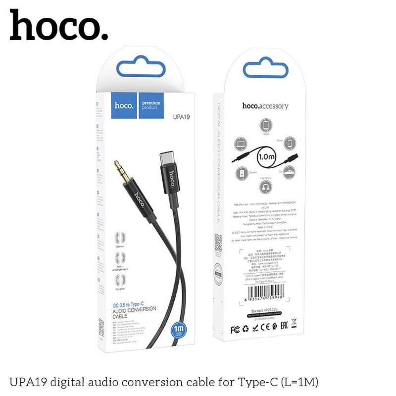 Universal cable AUX Audio Jack 3,5mm to Type C UPA19 1m Melns | mobilo.lv