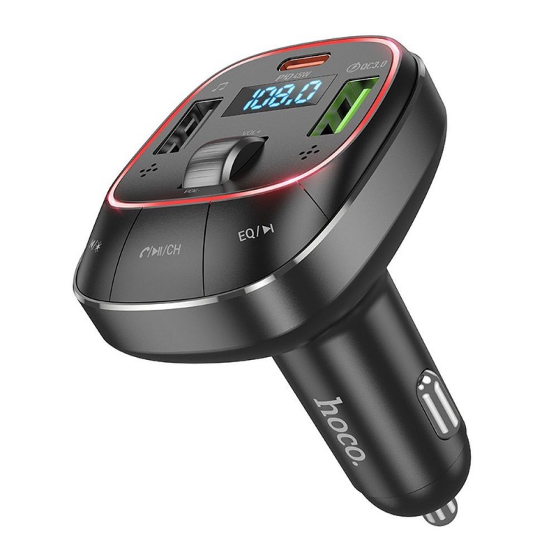 Universal car transmitter FM with car charger USB QC 3.0 + Type C PD 45W Pole E76 Melns | mobilo.lv