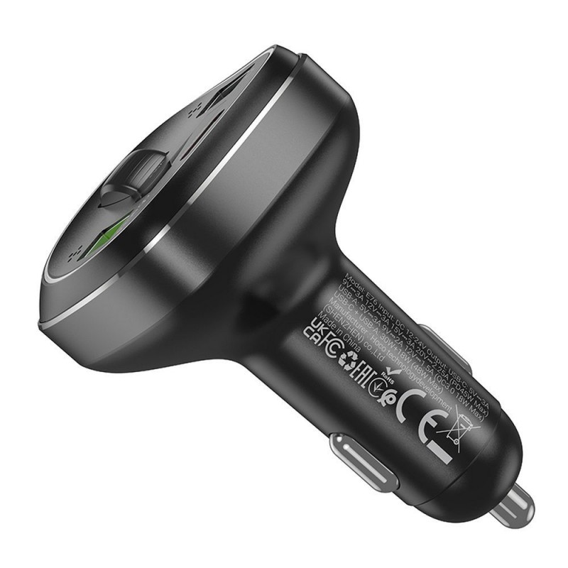 Universal car transmitter FM with car charger USB QC 3.0 + Type C PD 45W Pole E76 Melns | mobilo.lv