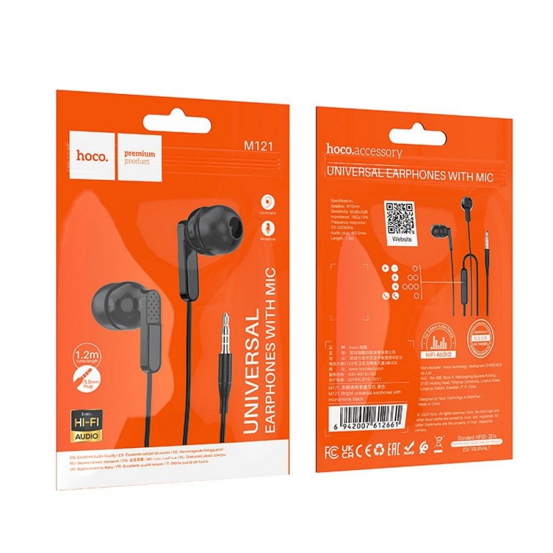 Universal earphones for 3,5mm with microphone M121 Bright Melns | mobilo.lv