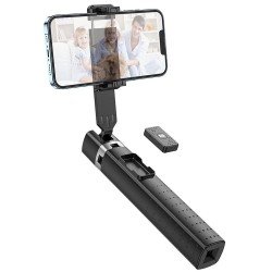 Universal selfie stick fourpod with bluetooth remote control Wave K18 Melns