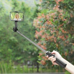 Universal selfie stick fourpod with bluetooth remote control Wave K18 Melns