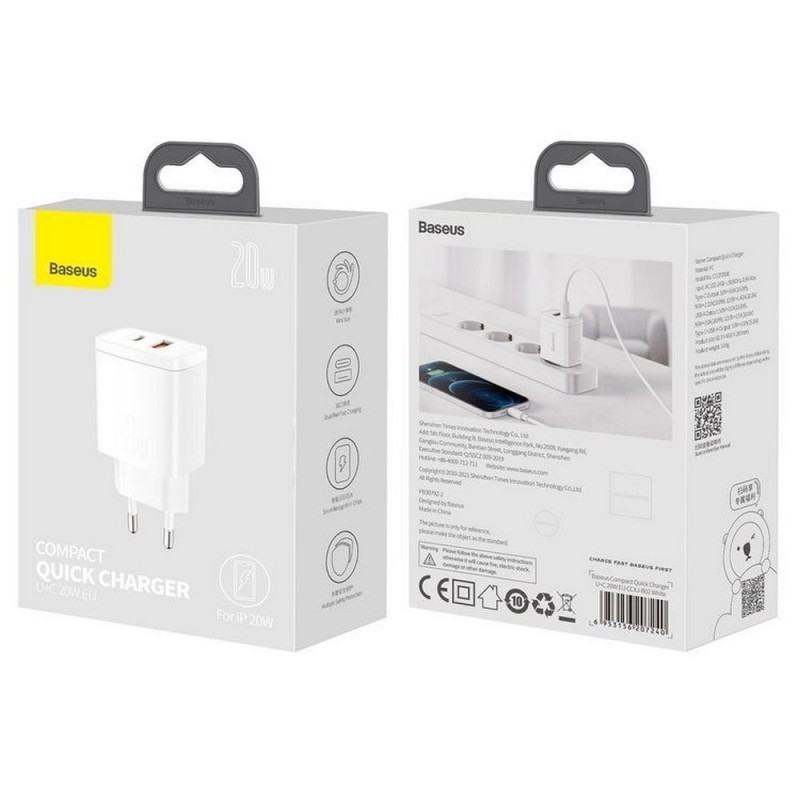 Universal charger USB + Type C Compact PD 20W CCXJ-B02/CCCP20UE Balts | mobilo.lv