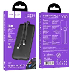 Universal Power Bank HOCO - 10 000mAh with cables Type C + Lightning 8-pin J118 Melns | mobilo.lv