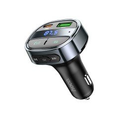 Universal car charger USB A+ Type C with digital display + transmitter FM BT PD QC3.0 5A 30W E70 Melns|mobilo.lv