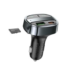 Universal car charger USB A+ Type C with digital display + transmitter FM BT PD QC3.0 5A 30W E70 Melns | mobilo.lv