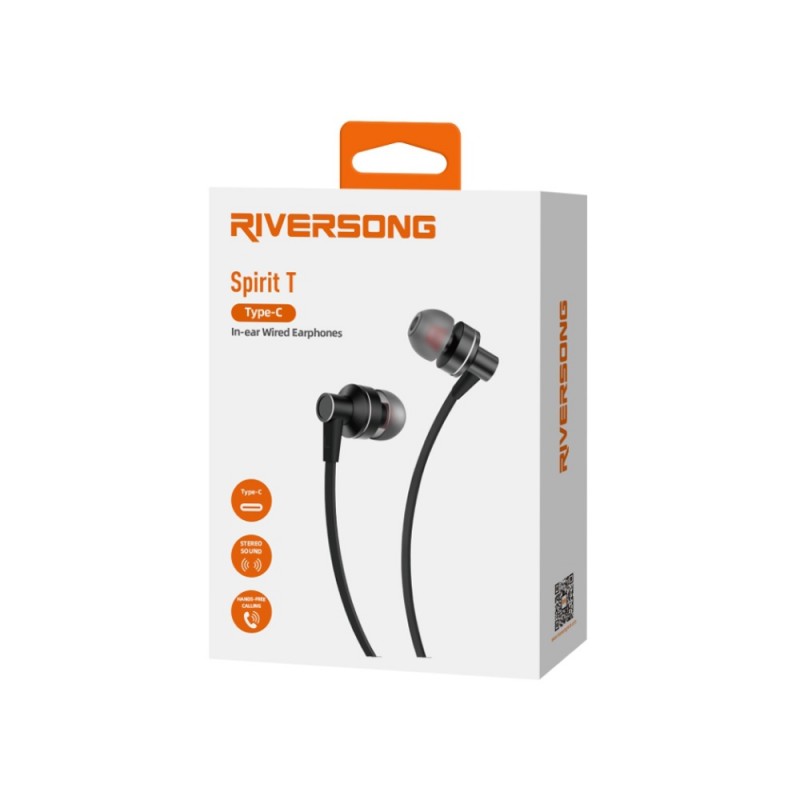 Universal wired earphones Spirit T USB-C black EA276 Melns | mobilo.lv