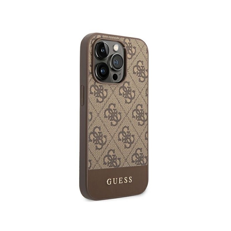 Guess GUHCP14LG4GLBR iPhone 14 Pro 6,1" brązowy/brown hard case 4G Stripe Collection|mobilo.lv