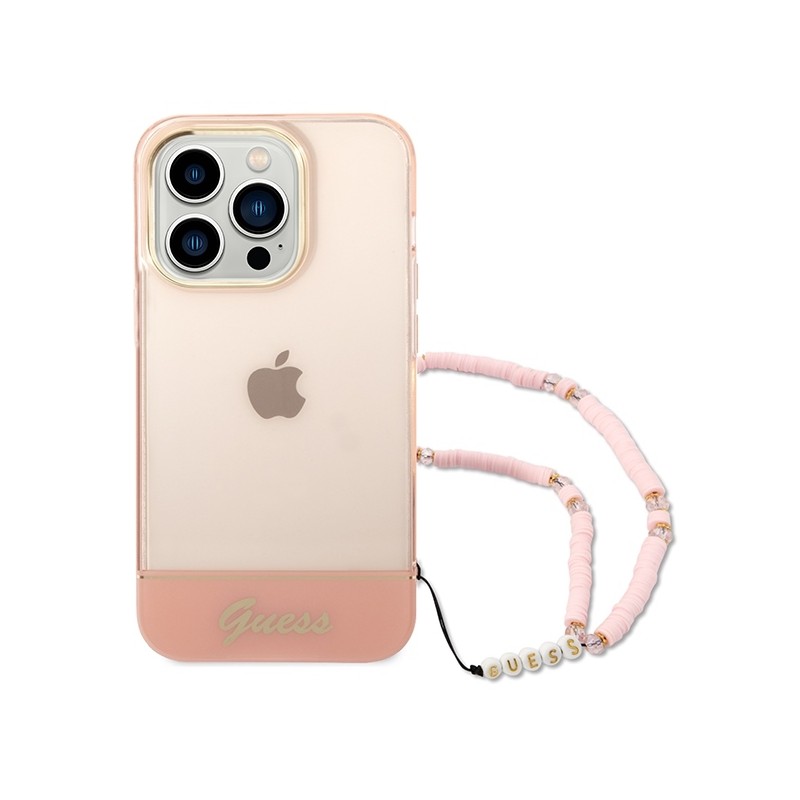 Guess GUHCP14XHGCOHP iPhone 14 Pro Max 6,7" różowy/pink hardcase Translucent Pearl Strap|mobilo.lv