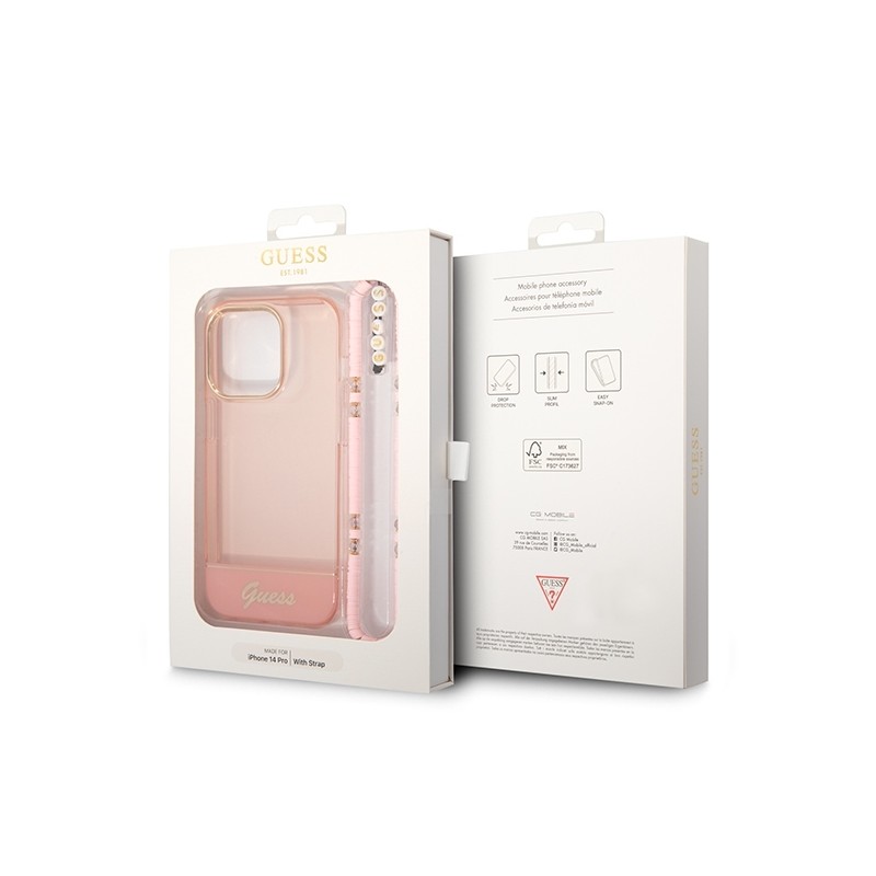 Guess GUHCP14XHGCOHP iPhone 14 Pro Max 6,7" różowy/pink hardcase Translucent Pearl Strap|mobilo.lv