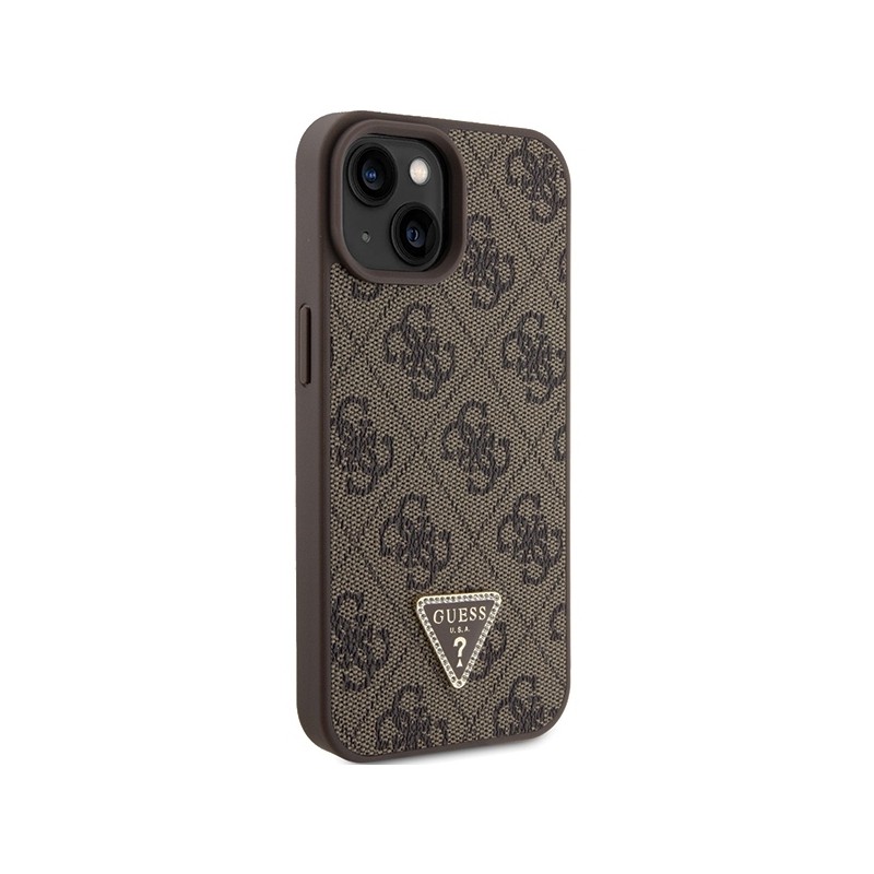 Guess Leather 4G Triangle Strass case for iPhone 15 - brown | mobilo.lv