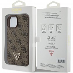 Guess Leather 4G Triangle Strass case for iPhone 15 - brown | mobilo.lv