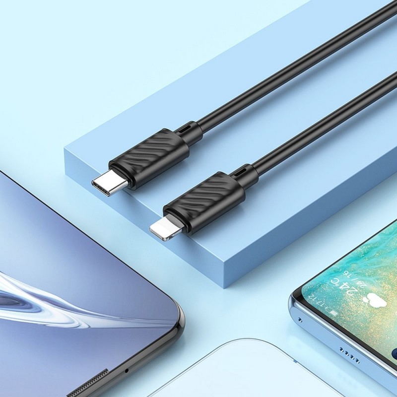 Universal cable Type C to iPhone Lightning 8-pin Power Delivery 20W Melns | mobilo.lv