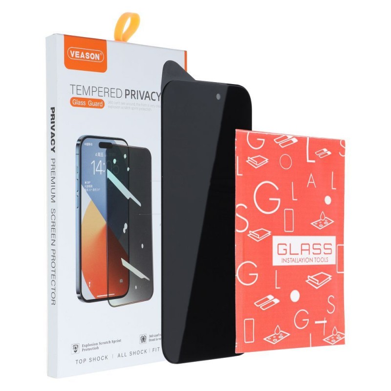 6D Pro Veason Privacy Glass - for Iphone 15 Pro Max black | mobilo.lv