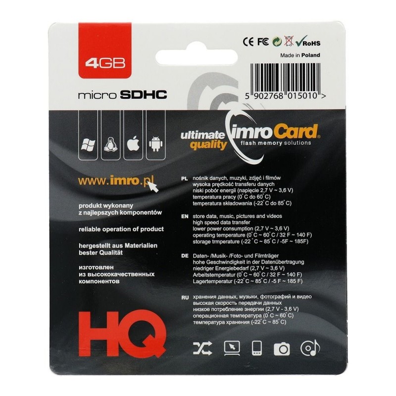 Universal memory card 4GB microSDHC cl. 10 + adapter -|mobilo.lv