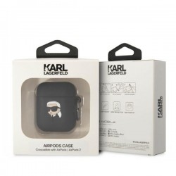 Karl Lagerfeld KLA2RUNIKK AirPods 1/2 cover black/black Silicone Karl Head 3D|mobilo.lv