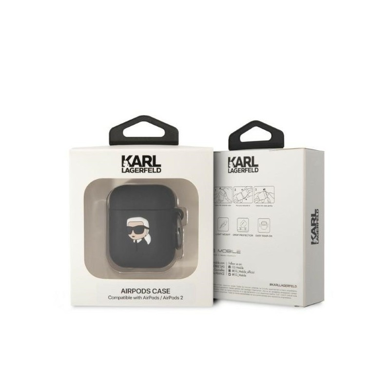 Karl Lagerfeld KLA2RUNIKK AirPods 1/2 cover black/black Silicone Karl Head 3D|mobilo.lv