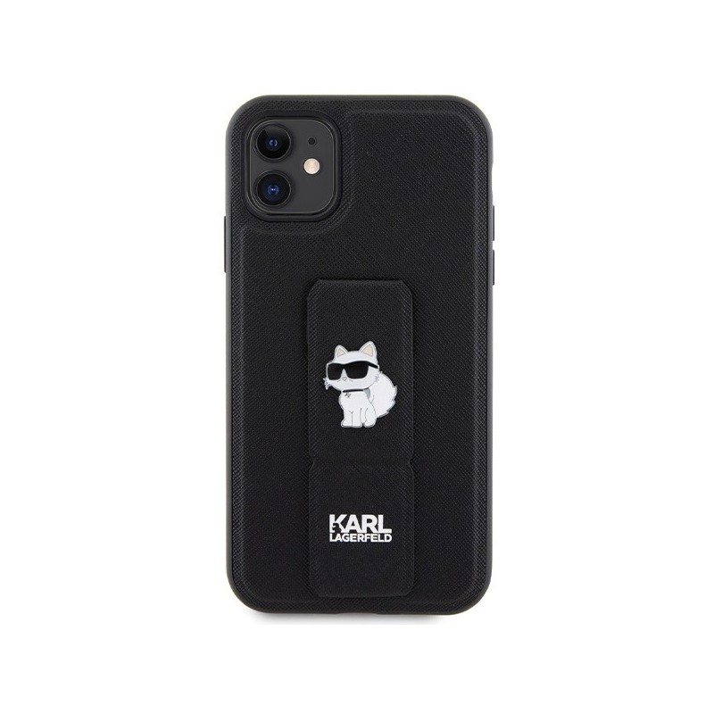 Karl Lagerfeld Gripstand Saffiano Choupette Pins Case for iPhone 11 / Xr - Black|mobilo.lv