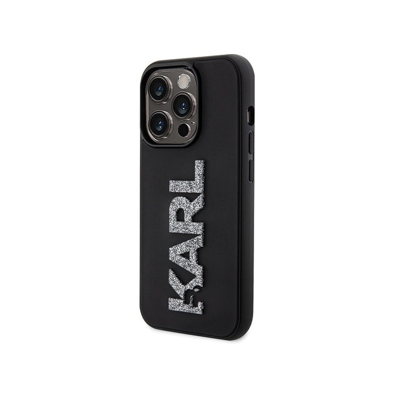 Karl Lagerfeld 3D Rubber Glitter Logo case for iPhone 15 Pro - black|mobilo.lv