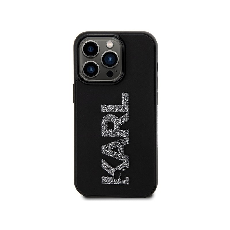 Karl Lagerfeld 3D Rubber Glitter Logo case for iPhone 15 Pro - black|mobilo.lv