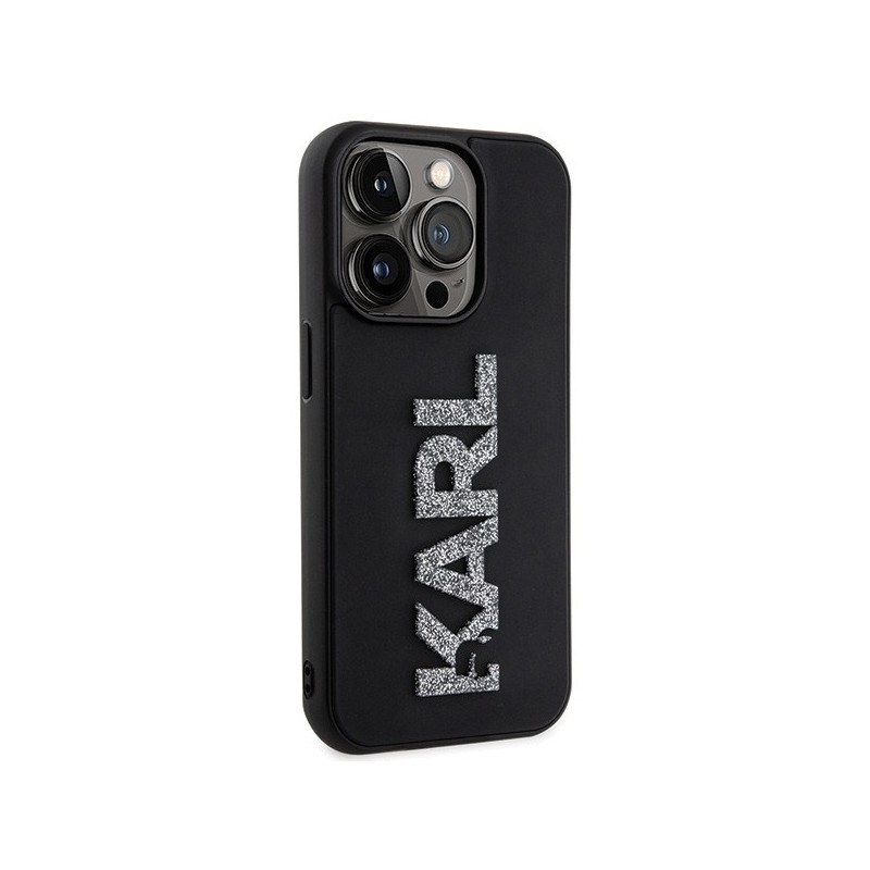 Karl Lagerfeld 3D Rubber Glitter Logo case for iPhone 15 Pro - black|mobilo.lv