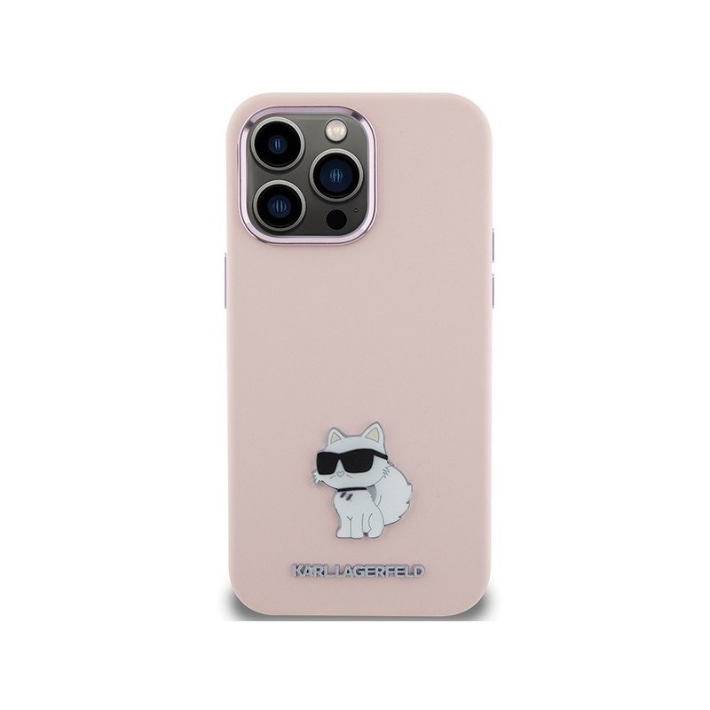 Karl Lagerfeld Silicone Choupette Metal Pin case for iPhone 15 Pro Max - pink | mobilo.lv