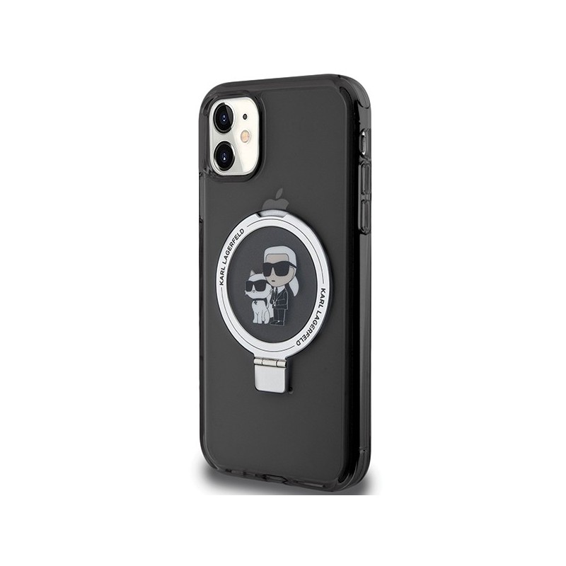 Karl Lagerfeld Ring Stand Karl&Choupette MagSafe case for iPhone 11 / Xr - black | mobilo.lv
