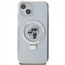 Karl Lagerfeld Ring Stand Karl&Choupette MagSafe case for iPhone 14 / 15 / 13 - white | mobilo.lv