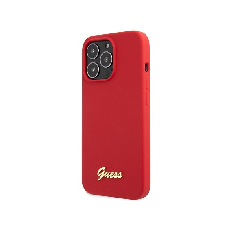 Guess GUHCP13XLSLMGRE iPhone 13 Pro Max 6.7" red/burgundy hard case Silicone Vintage Gold Logo|mobilo.lv