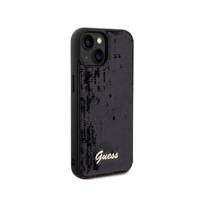 Guess Sequin Script Metal case for iPhone 14 / 15 / 13 - black|mobilo.lv