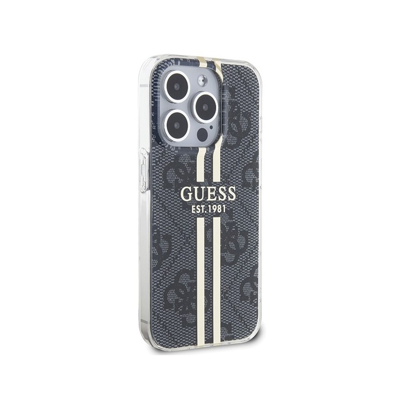Guess IML 4G Gold Stripe case for iPhone 15 Pro - black|mobilo.lv