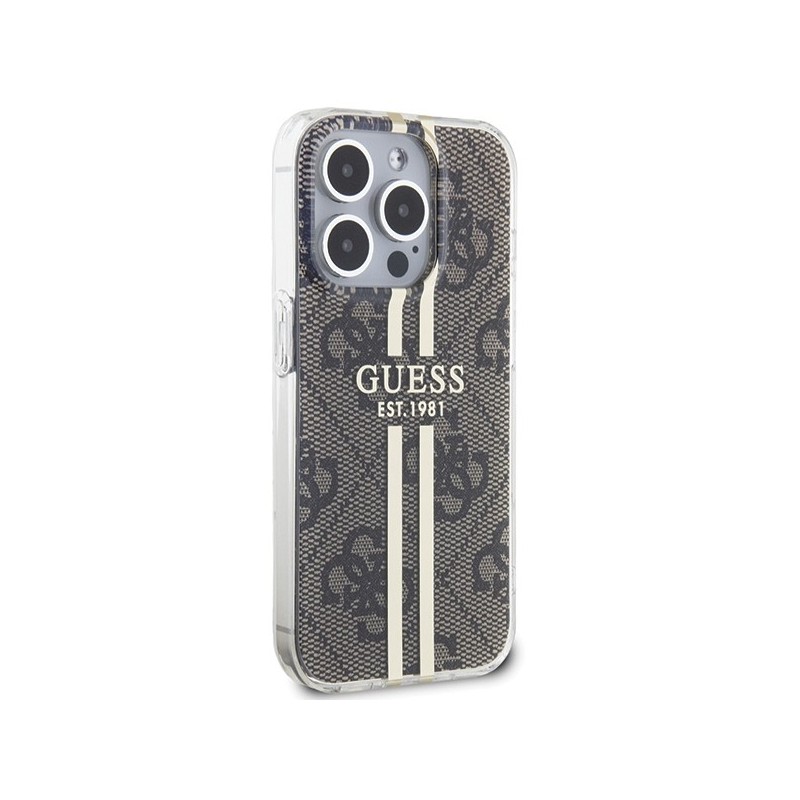 Guess IML 4G Gold Stripe case for iPhone 15 Pro - brown|mobilo.lv