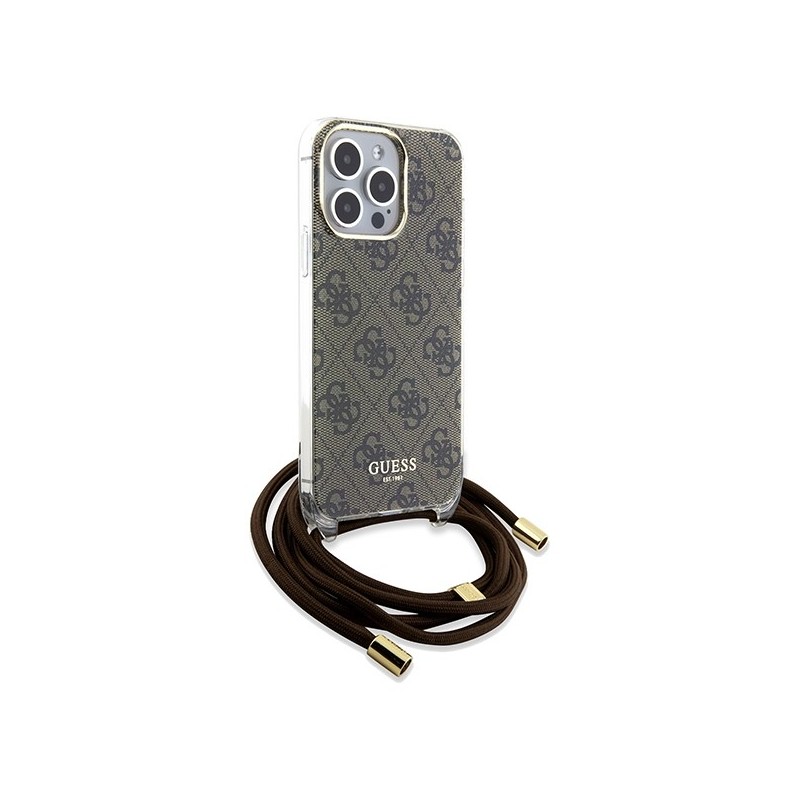 Guess Crossbody Cord 4G Print case for iPhone 15 Pro - brown|mobilo.lv