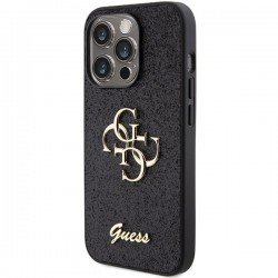 Guess Glitter Script Big 4G case for iPhone 15 Pro - black