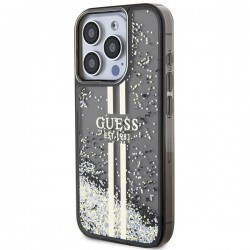Guess Liquid Glitter Gold Stripes case for iPhone 15 Pro - black|mobilo.lv